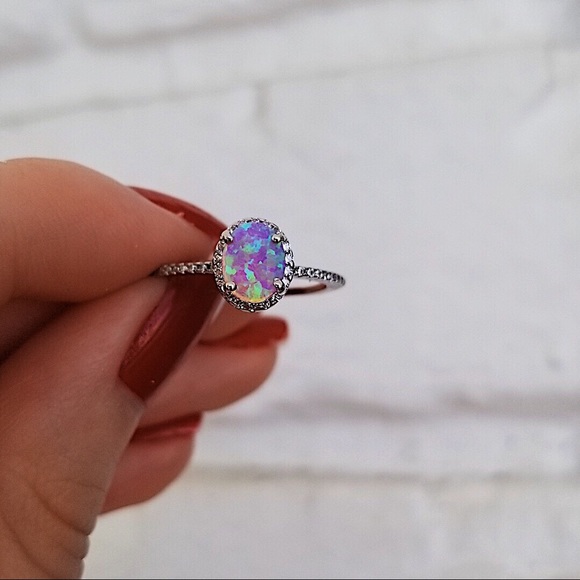 .925 Sterling Silver Oval Pink Opal CZ Ring - Picture 8 of 8